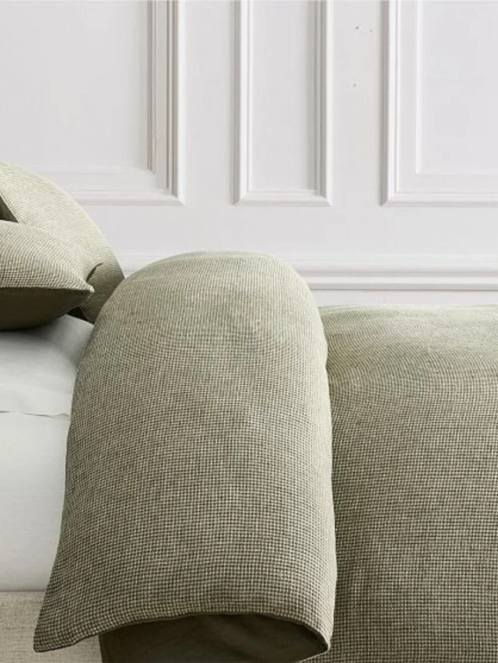 WEST ELM European Linen Waffle Full/Queen | DUVET/PILLOW COVER SET, Dark Olive